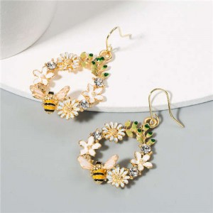 Bee and Flowers Pastoral U.S. Fashion Women Wholesale Hoop Earrings