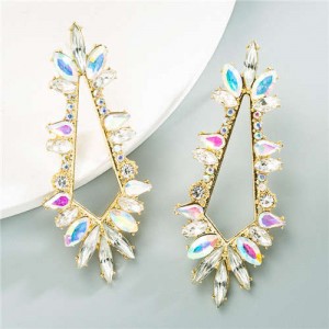Rhinestone Irregular Shape Floral Pattern U.S. Fashion Women Alloy Earrings - White
