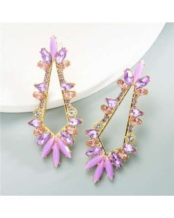 Rhinestone Irregular Shape Floral Pattern U.S. Fashion Women Alloy Earrings - Purple