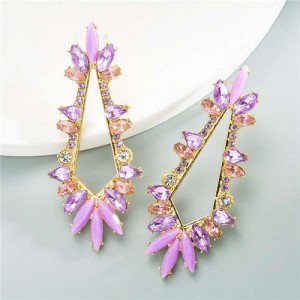 Rhinestone Irregular Shape Floral Pattern U.S. Fashion Women Alloy Earrings - Purple