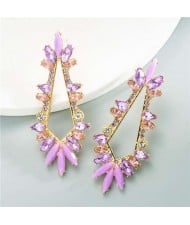 Rhinestone Irregular Shape Floral Pattern U.S. Fashion Women Alloy Earrings - Purple