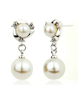 Elegant Pearl Fashion with Rhinestones Inlaid Drop Earrings - Platinum