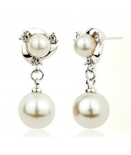 Elegant Pearl Fashion with Rhinestones Inlaid Drop Earrings - Platinum