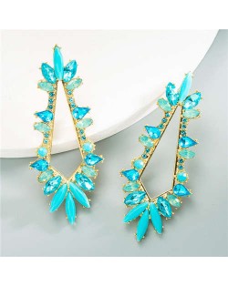 Rhinestone Irregular Shape Floral Pattern U.S. Fashion Women Alloy Earrings - Blue