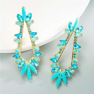 Rhinestone Irregular Shape Floral Pattern U.S. Fashion Women Alloy Earrings - Blue