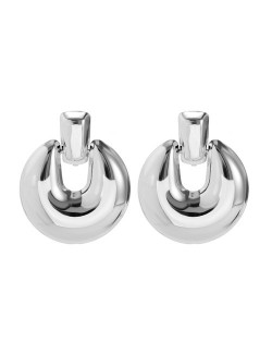 Vintage Small Thick Hoop Design Women Wholesale Huggies Earrings - Silver