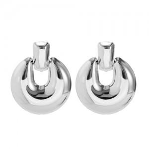 Vintage Small Thick Hoop Design Women Wholesale Huggies Earrings - Silver
