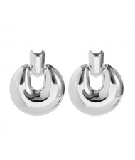 Vintage Small Thick Hoop Design Women Wholesale Huggies Earrings - Silver