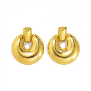 Vintage Small Thick Hoop Design Women Wholesale Huggies Earrings - Golden