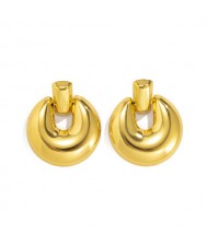 Vintage Small Thick Hoop Design Women Wholesale Huggies Earrings - Golden