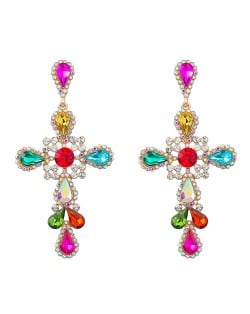 Colorful Rhinestone Embellished U.S. Vintage Cross Women Wholesale Dangle Earrings