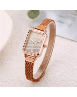 Square Index Rose Gold High Fashion Design Stainless Steel Women Wholesale Wrist Watch - White