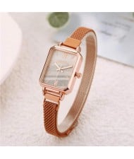 Square Index Rose Gold High Fashion Design Stainless Steel Women Wholesale Wrist Watch - White