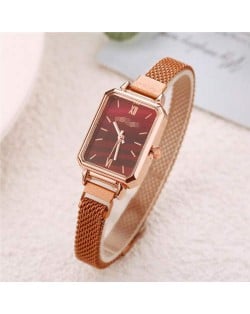 Square Index Rose Gold High Fashion Design Stainless Steel Women Wholesale Wrist Watch - Red
