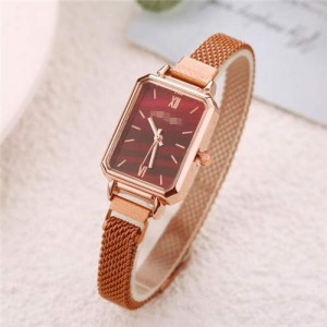 Square Index Rose Gold High Fashion Design Stainless Steel Women Wholesale Wrist Watch - Red