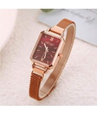 Square Index Rose Gold High Fashion Design Stainless Steel Women Wholesale Wrist Watch - Red