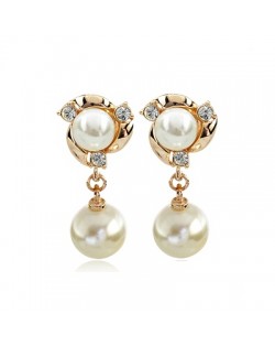 Elegant Pearl Fashion with Rhinestones Inlaid Drop Earrings - Rose Gold