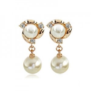 Elegant Pearl Fashion with Rhinestones Inlaid Drop Earrings - Rose Gold