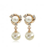 Elegant Pearl Fashion with Rhinestones Inlaid Drop Earrings - Rose Gold