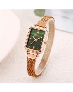 Square Index Rose Gold High Fashion Design Stainless Steel Women Wholesale Wrist Watch - Green