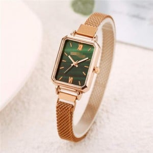 Square Index Rose Gold High Fashion Design Stainless Steel Women Wholesale Wrist Watch - Green
