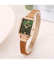 Square Index Rose Gold High Fashion Design Stainless Steel Women Wholesale Wrist Watch - Green