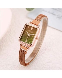 Square Index Rose Gold High Fashion Design Stainless Steel Women Wholesale Wrist Watch - Brown