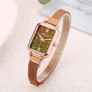 Square Index Rose Gold High Fashion Design Stainless Steel Women Wholesale Wrist Watch - Brown