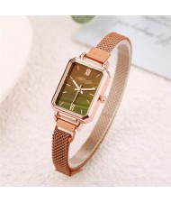 Square Index Rose Gold High Fashion Design Stainless Steel Women Wholesale Wrist Watch - Brown