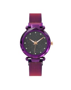 Starry Night Index Simple Fashion Magnetic Wrist Watch - Purple