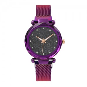 Starry Night Index Simple Fashion Magnetic Wrist Watch - Purple