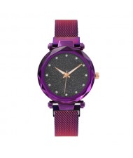 Starry Night Index Simple Fashion Magnetic Wrist Watch - Purple