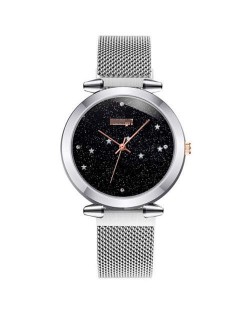 Starry Night Index Simple Fashion Magnetic Wrist Watch - Silver