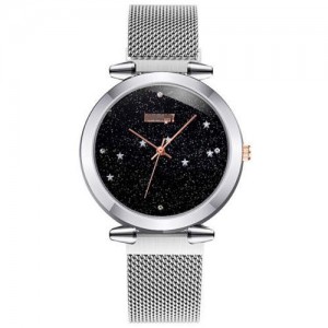 Starry Night Index Simple Fashion Magnetic Wrist Watch - Silver