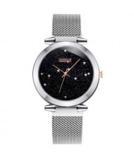 Starry Night Index Simple Fashion Magnetic Wrist Watch - Silver
