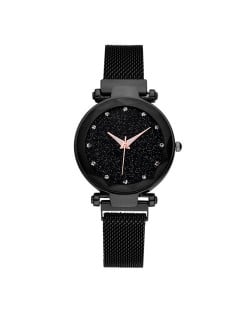 Starry Night Index Simple Fashion Magnetic Wrist Watch - Black