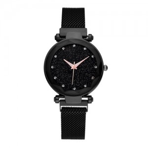 Starry Night Index Simple Fashion Magnetic Wrist Watch - Black