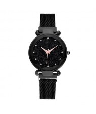 Starry Night Index Simple Fashion Magnetic Wrist Watch - Black
