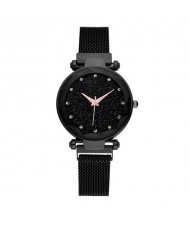 Starry Night Index Simple Fashion Magnetic Wrist Watch - Black