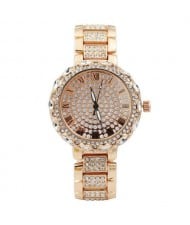 Rhinestone Inlaid Roman Scale Index Elegant Women Stainless Steel Wrist Watch - Rose Gold