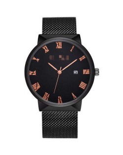 Simple Fashion Roman Scale Index with Calendar Men Wholesale Watch - Black