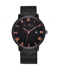 Simple Fashion Roman Scale Index with Calendar Men Wholesale Watch - Black