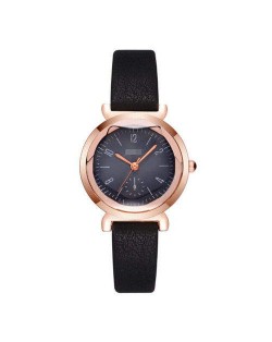 Creative Mini Index Design Women Leather Wrist Wholesale Watch - Black