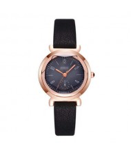 Creative Mini Index Design Women Leather Wrist Wholesale Watch - Black