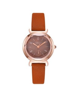 Creative Mini Index Design Women Leather Wrist Wholesale Watch - Brown