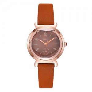 Creative Mini Index Design Women Leather Wrist Wholesale Watch - Brown