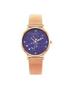Unique Starry Night Design Index Golden Fashion Women Wholesale Wrist Watch - Constellation