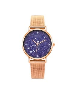 Unique Starry Night Design Index Golden Fashion Women Wholesale Wrist Watch - Constellation