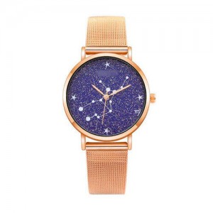 Unique Starry Night Design Index Golden Fashion Women Wholesale Wrist Watch - Constellation