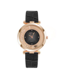 Romantic Fashion Golden and Black Combo Design Round Index Women Wrist Wholesale Watch